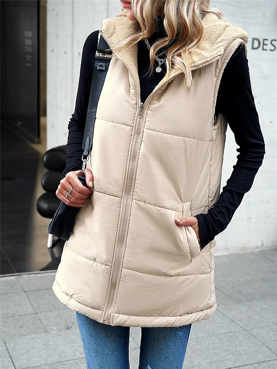 Damen Fleecejacke Fleece-Weste Teddy-Mantel warm halten Atmungsaktiv Zip Tasche Innenfutter aus Fleece Brautkleider schlicht Glatt Urlaub Strasse Freizeitskleidung Ausgehen Reisverschluss Standard 2025 - $62.99 –P11