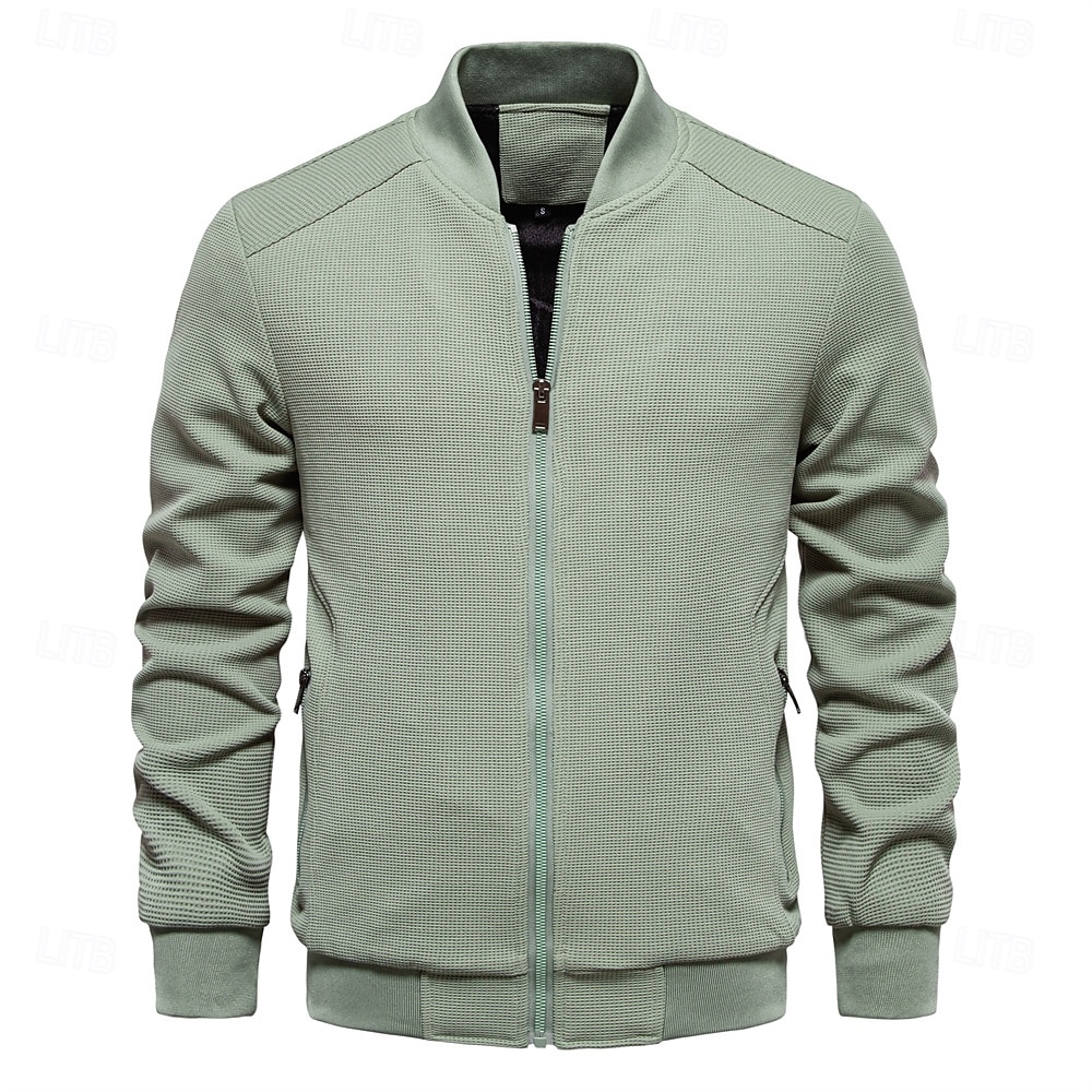 Hombre Chaqueta tipo gofre Chaqueta casual Casual Diario Sexy Primavera & Otoño Color sólido/liso Casual Cuello Mao Regular Albaricoque Negro Verde Claro Caqui Verde Ejército Chaquetas 2025 - $74.99 –P7