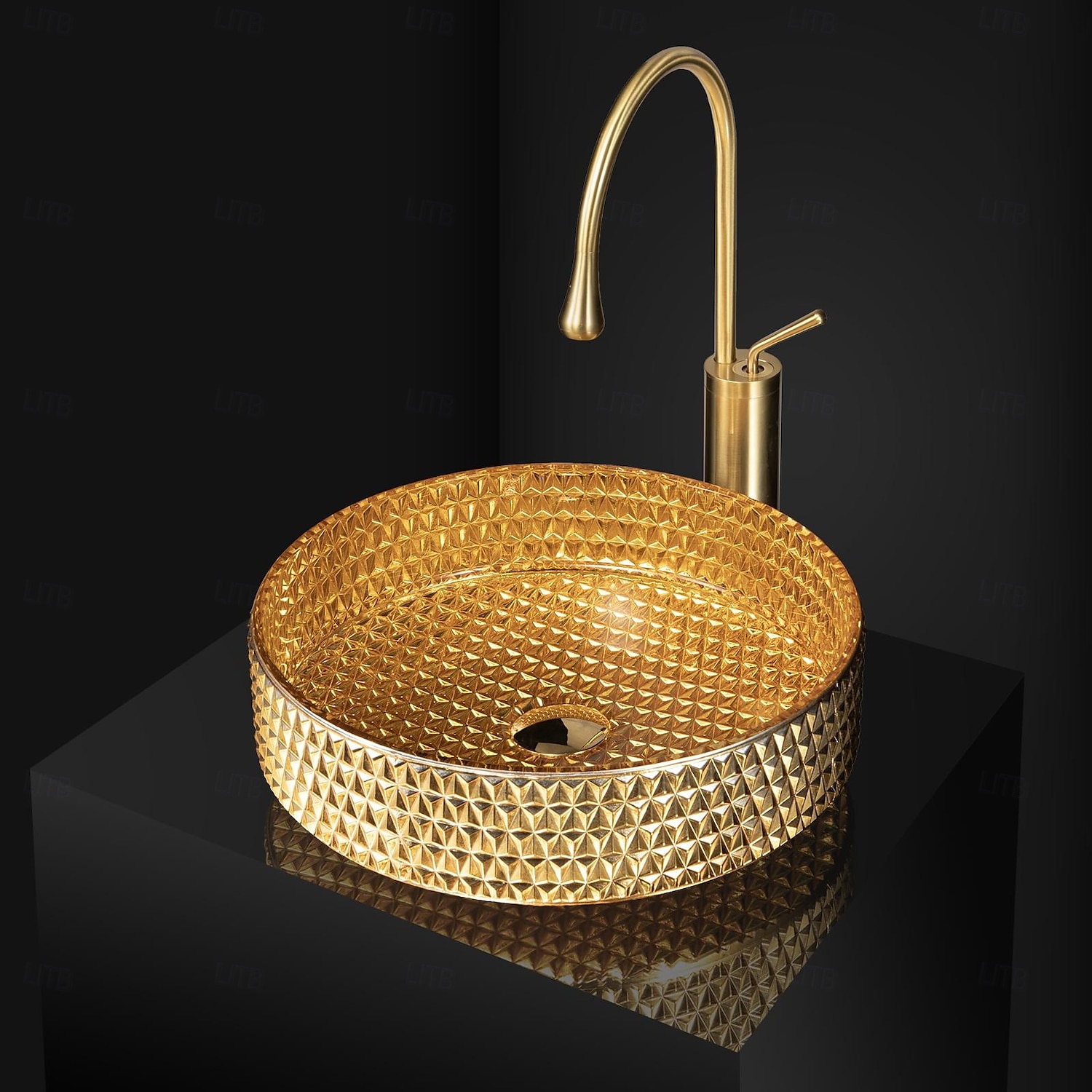 Combinación de lavabo de baño redondo, lavabo de baño de vidrio enchapado contemporáneo y grifo de cascada con acabado cromado 2025 - $647.99 –P6