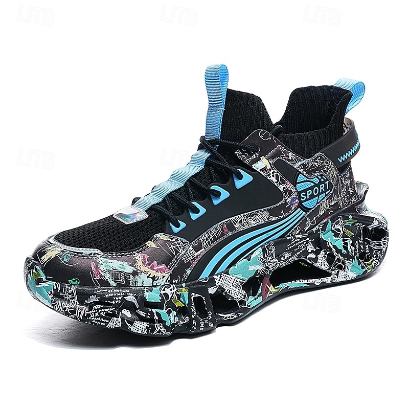 sneakers alte da uomo con motivo graffiti – scarpe sportive streetwear colorate con chiusura con lacci, tomaia in mesh traspirante per abbigliamento casual e sportivo del 2026 a $64.99 –P12