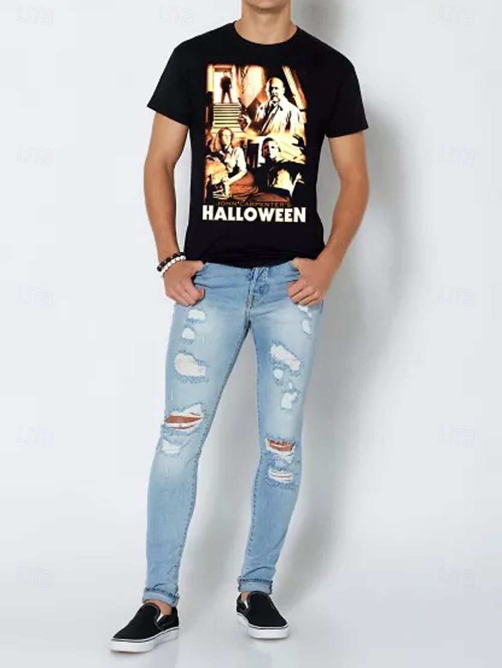 Halloween Michael Myers T-skjorte Trykt mønster Graphic Til Par Herre Dame Voksne Halloween Karneval Maskerade Varmstempling Fritid / hverdag 2025 - $15.49 –P3