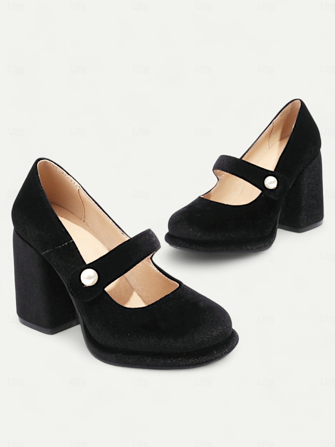 Women's Green Velvet Mary Jane Block Heels with Pearl Accent – Retro Platform Pumps for Party and Formal Events 2025 - $59.99 –P6