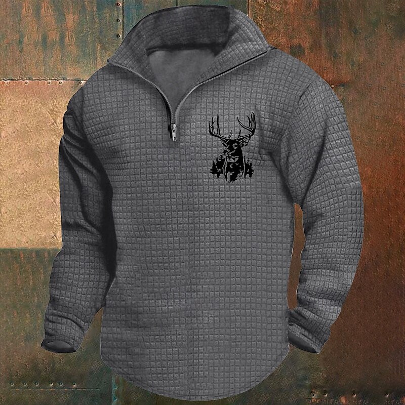 Homens Moletom Waffle Moletom Moletom com zíper Branco Vinho Verde Tropa Cáqui Cinza Claro Meio Zíper Gráfico Imprimir Imprimir Quarter Zip Natal Diário Feriado Outras estampas Roupa de rua Casual de 2025 por $22.99 –P1