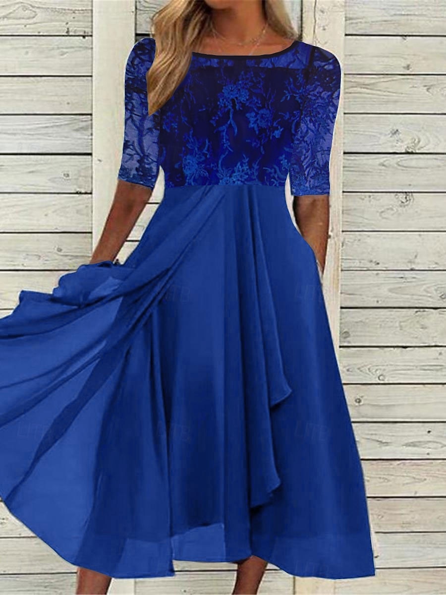 Women's Maxi Dress Lace Dress Cocktail Dress Wedding Guest Dress Chiffon Dress Elegant Formal Work Cocktail Party Regular Fit Half Sleeve Crew Neck Dark Green Purple Gold Green Summer Fall 2026 - $44.99 –P4