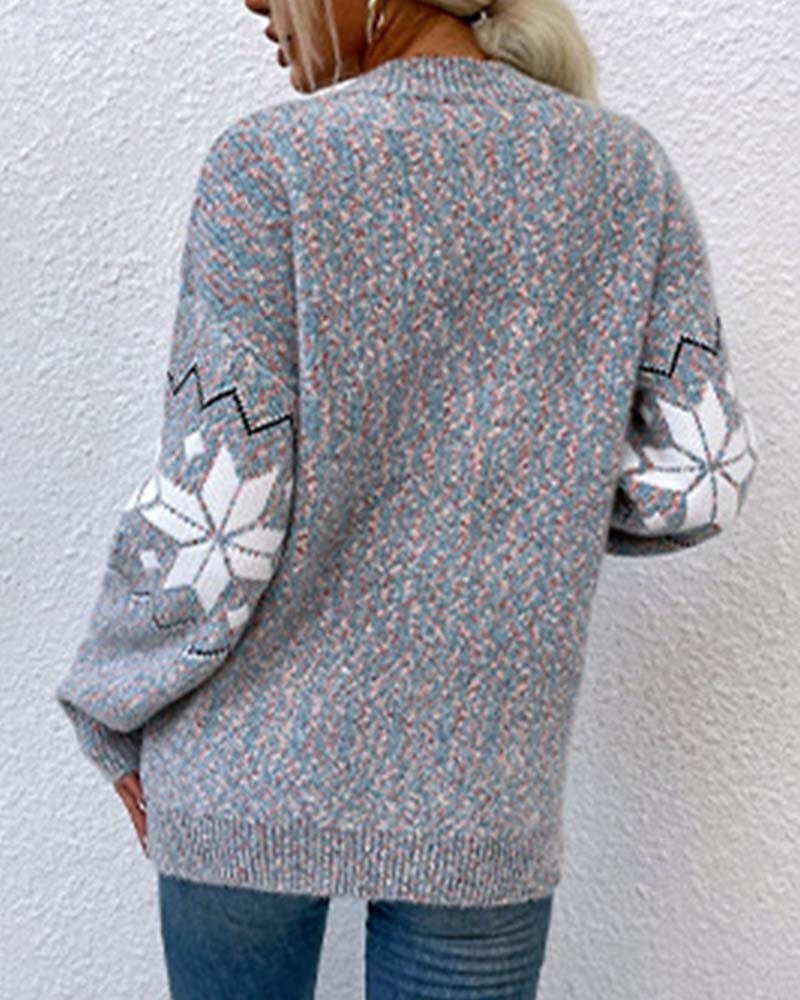 ful kofta för kvinnor öppen fram stickad stickad texturerad höst vinter nyår mode streetwear dagligen långärmad snöflinga rosa ljusgrå 2025 - $32.99 –P3