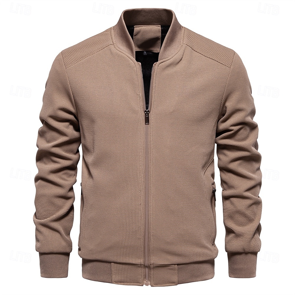 Hombre Chaqueta tipo gofre Chaqueta casual Casual Diario Sexy Primavera & Otoño Color sólido/liso Casual Cuello Mao Regular Albaricoque Negro Verde Claro Caqui Verde Ejército Chaquetas 2025 - $74.99 –P10