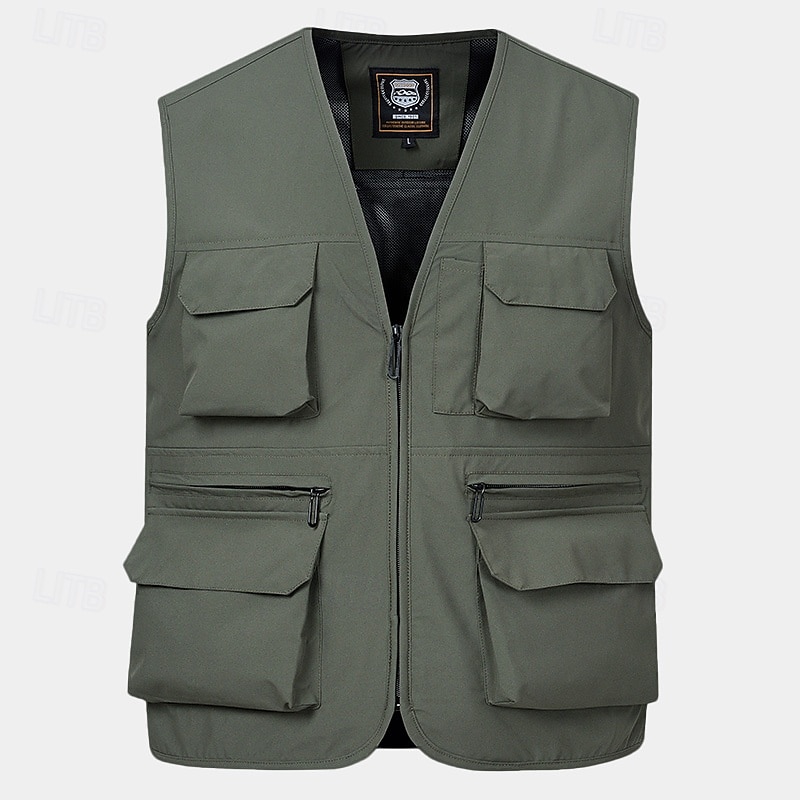 Men's Vest Gilet Fishing Vest Hiking Vest Daily Date Vacation Fashion Casual Spring &  Fall Mesh Pocket Polyester Breathable Comfortable Plain Zipper V Neck Regular Fit Black Yellow Red Navy Blue Vest 2025 - $29.99 –P4