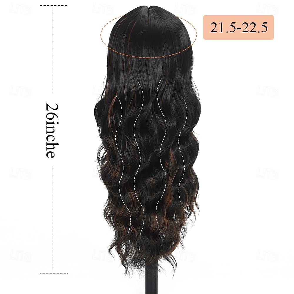 perruque avec frange longue perruque ondulée pour femmes perruques synthétiques bouclées perruques de remplacement de cheveux pour filles utilisation quotidienne de fête 26 pouces de 2025 ? $19.99 –P6