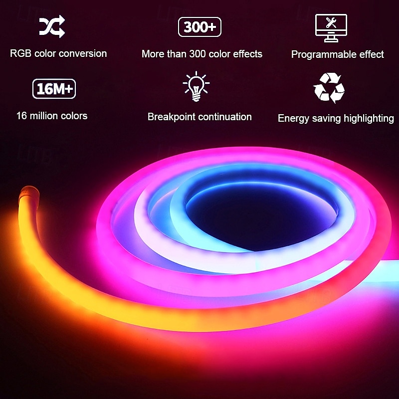 White Silicone Neon LED Light Strip, 16MM 360° Circular, RGB Flexible Dreamy Color Rope Light with 17-Key IR Controller, USB DC5V for Bedroom Indoor/Outdoor Decoration WS2811 2025 - $22.99 –P6
