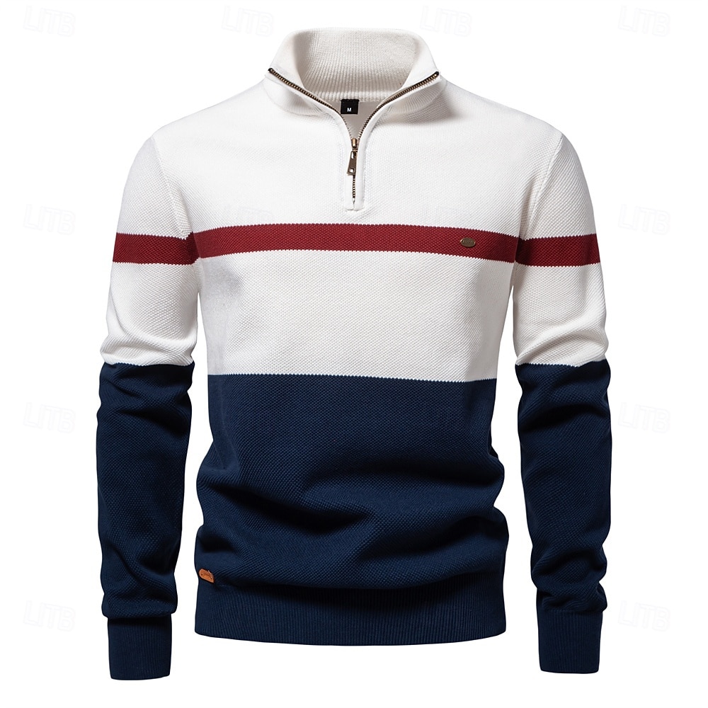Marke hochwertige Baumwollpullover für Männer Reißverschluss Rollkragen Pullover Männer Herbst Winter gestreiften warmen Herren Polo-Pullover 2026 - $48.99 –P7