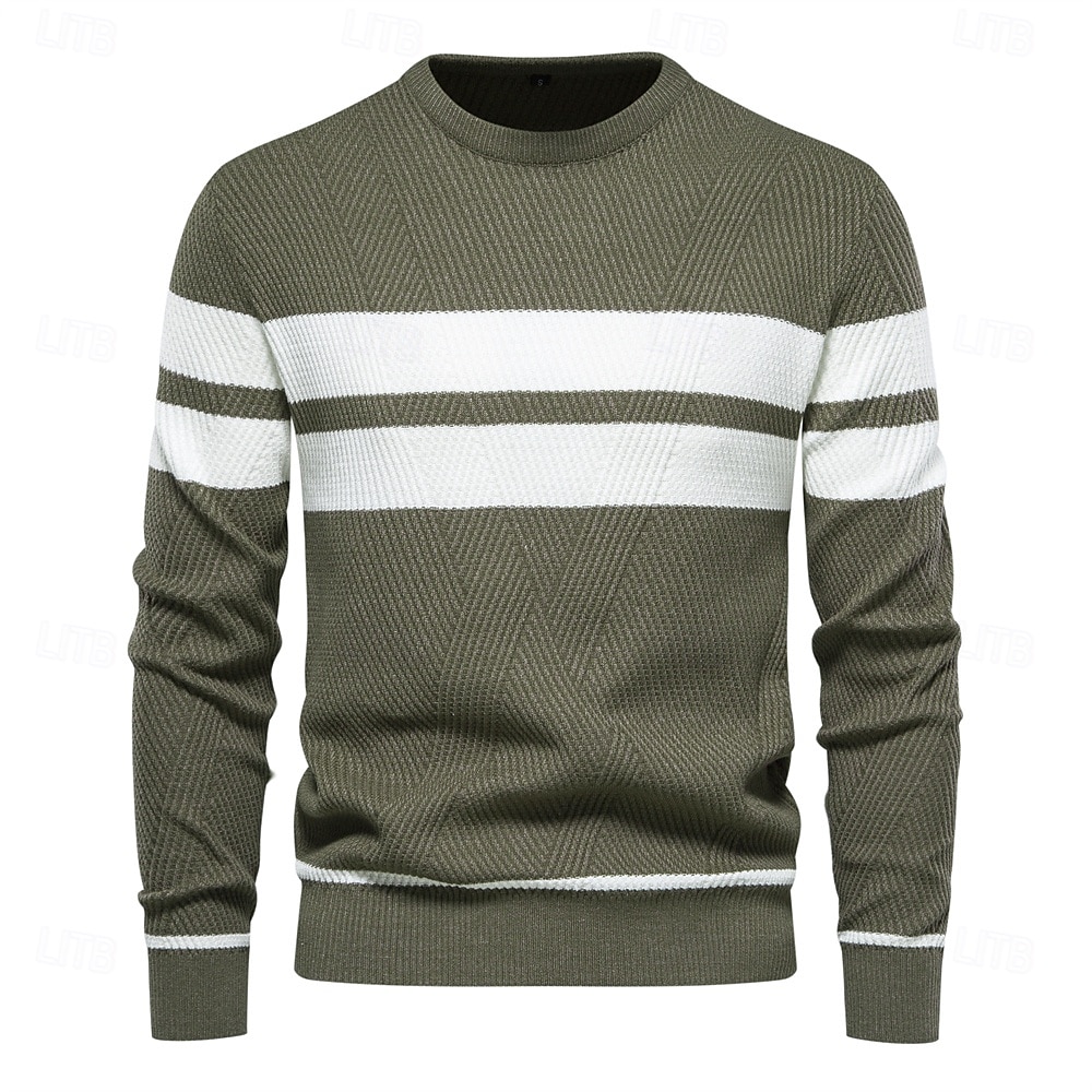 nieuwe herfsttrui herentrui o-hals patchwork lange mouw warme slanke truien heren casual mode trui herenkleding 2025 - $26.99 –P11
