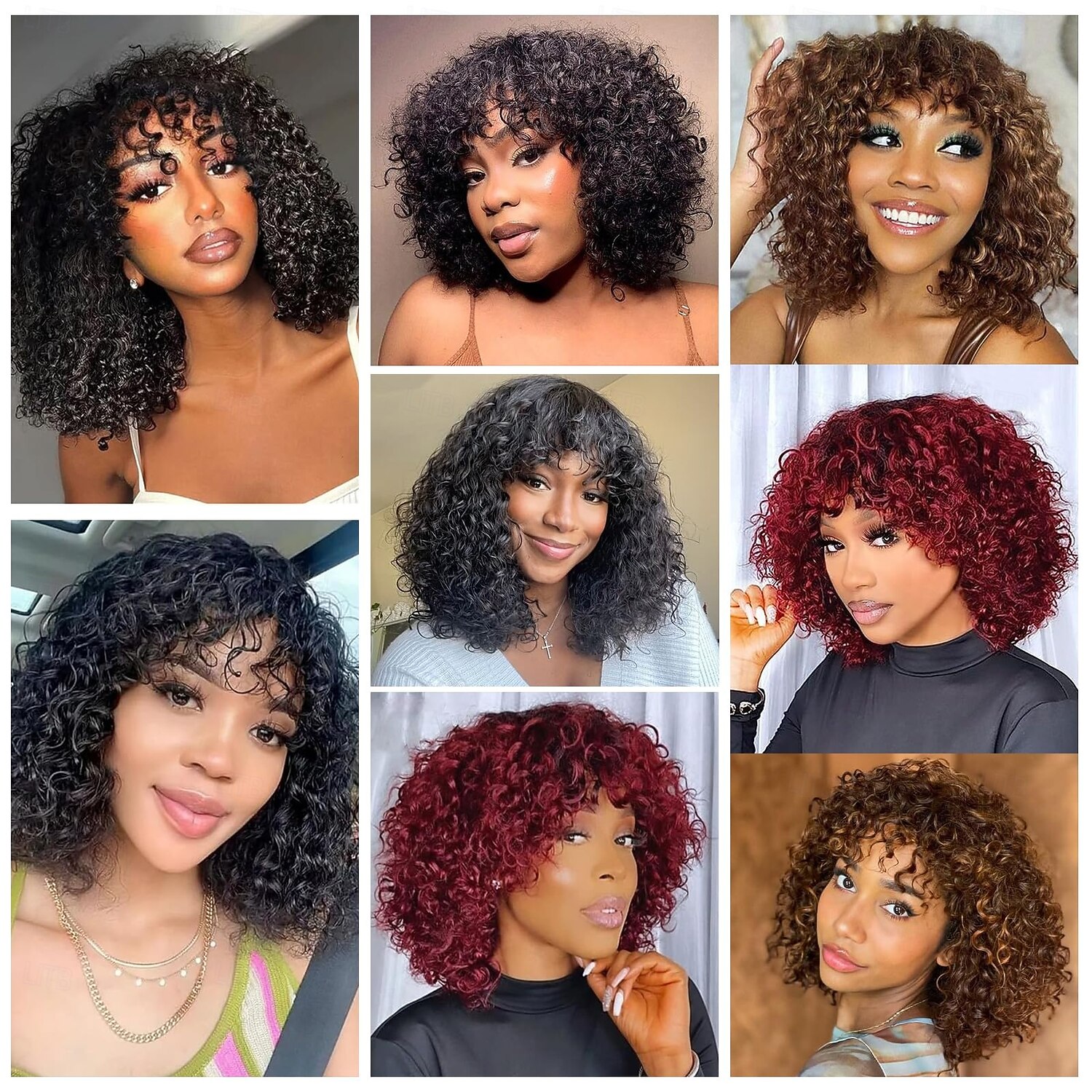 Parrucche sintetiche Riccio Con frangia Parrucca Corto Nero Borgogna Marrone Capelli sintetici Per donna Cosplay Soffice Feste Nero Marrone Borgogna del 2025 a $19.49 –P4