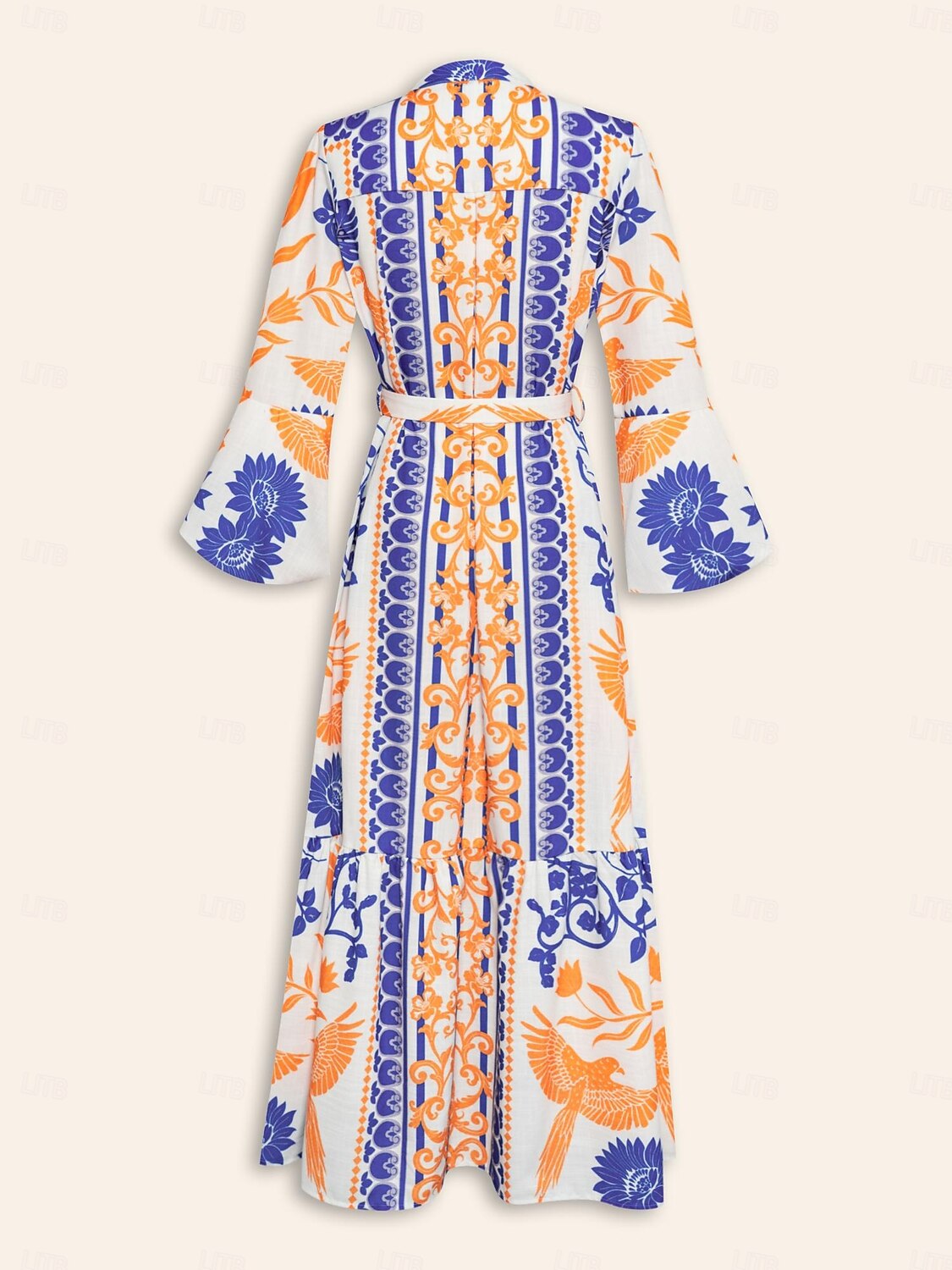 Vestido largo bohemio con escote en V, mangas farol y cinturón botánico 2025 - $114.99 –P8