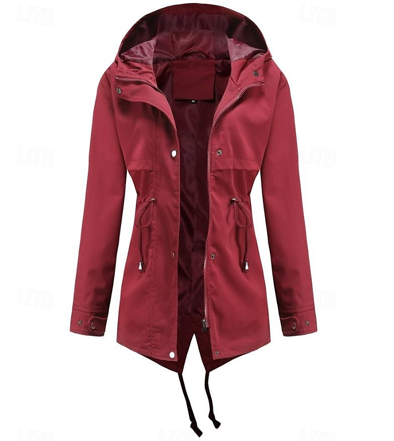 Women's Winter Coat Waterproof Windproof Zipper Outdoor Solid Color Work Casual Zipper Hoodie Loose Fit Long Sleeve Outerwear Black Yellow Red Winter 2025 - GBP £34 –P4