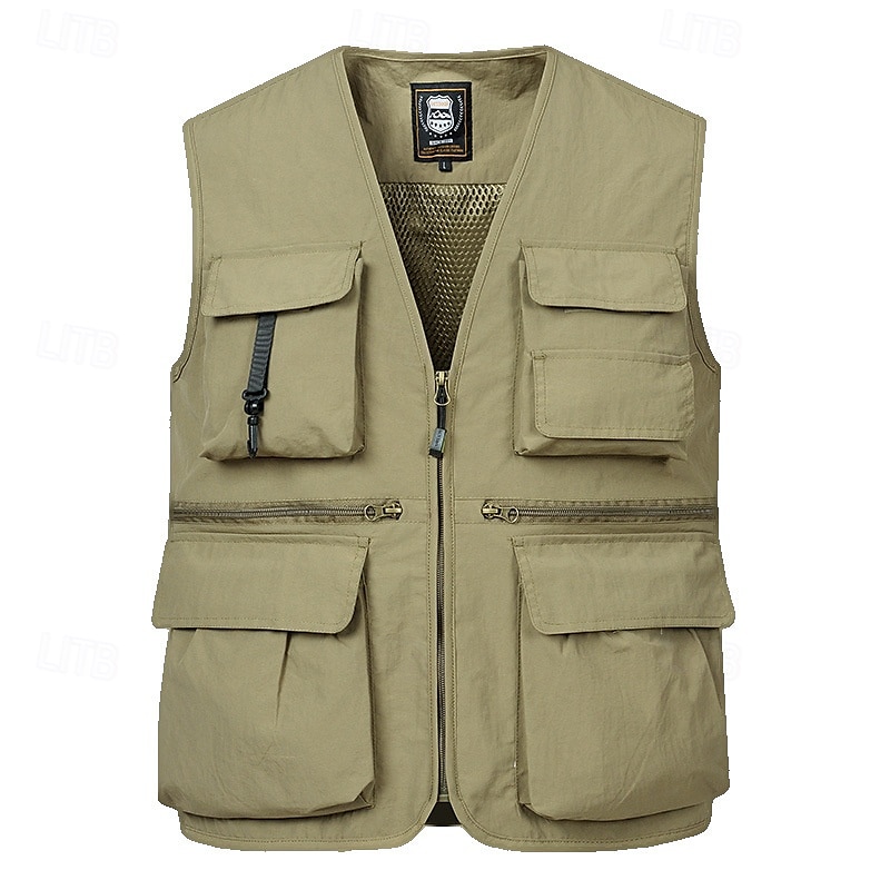 Herr Väst Gilet Fiskeväst Vandringsväst Dagligen Datum Semester Mode Ledigt Vår & sommar Ficka Nylon Andningsfunktion Bekväm Slät Dragkedja V-hals Normal Svart Rubinrött Marinblå Kungsblå Väst 2025 - $35.99 –P6