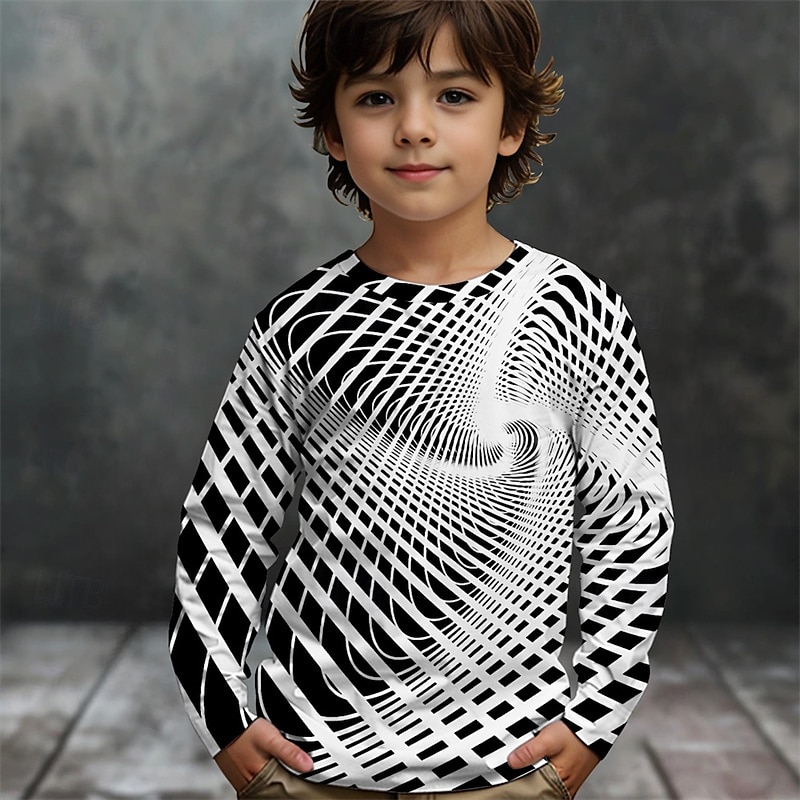 Pojkar 3D Grafisk Geometrisk T-shirt Långärmad Vår Höst Mode Grundläggande Barn 4-12 år Rund hals Utomhus Ledigt Dagligen Normal 2025 - $13.99 –P1