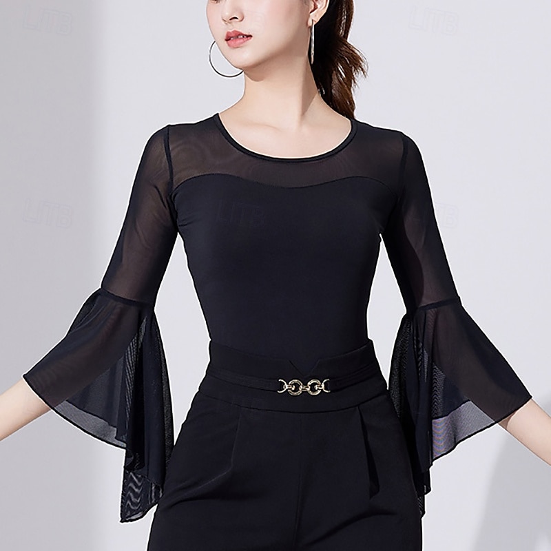 Latijnse dans Top Prints Pure Kleur Gesplitst Dames Prestatie Opleiding 3/4 mouw Hoog Polyester 2025 - $32.99 –P5