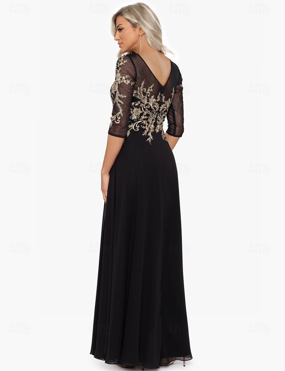 Abito A-Line da madre della sposa abito elegante scollo a gioiello lunghezza totale in chiffon manica corta con applicazioni a blocchi di colore 2025 taglia personalizzata gratuita del 2025 a $168.99 –P2