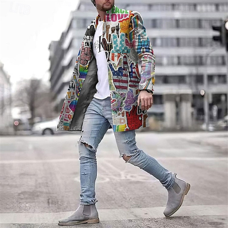 Herr Graffiti Landsflagga Vinterkappa Rock Kappa Håller värmen Andningsfunktion Bekväm Mode Streetwear Affär Arbete Klä till Jobbet Utekväll Ficka Mönster Höst vinter Nedvikt Långärmad Grå 2025 - $67.99 –P2