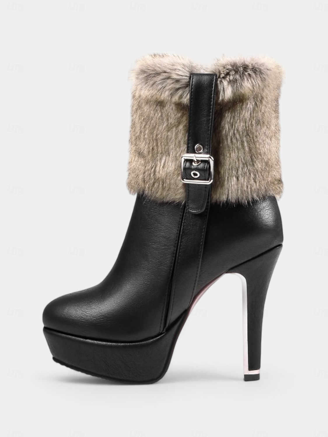 női piros magassarkú szőrme díszítésű karácsonyi csizma platform és csat részlettel – ünnepi téli ünnepi cipő 2025 - $69.99 –P4