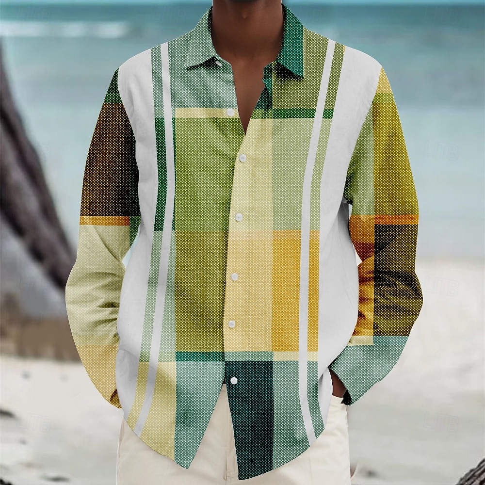 Miesten Geometrinen printti Geometrinen Rantapaita Button Up paita Pitkähihainen Havaijilainen Vapaa-aika Loma Päivittäin Syksy Talvi Kevät kesä Kauluspaidat 3D-tulostus Violetti Sininen Apila 2025 - $24.99 –P4