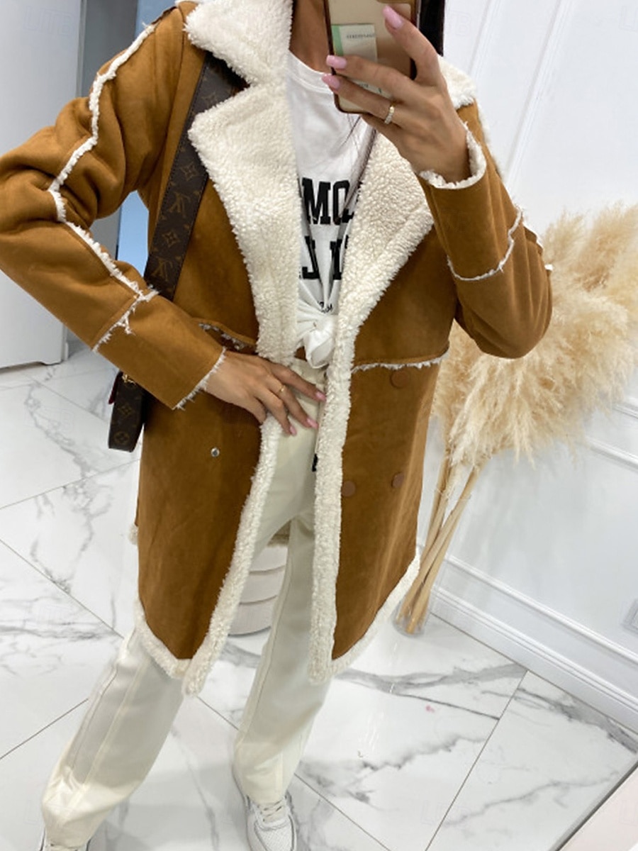 Dames Winterjas Winddicht Houd Warm Lapwerk Knop Elegant Buiten Effen Kleur Werk Casual Dubbele rij knopen Strijkijzer Ruim Passend Lange mouw bovenkleding Zwart Bruin Herfst Winter 2025 - $73.99 –P3