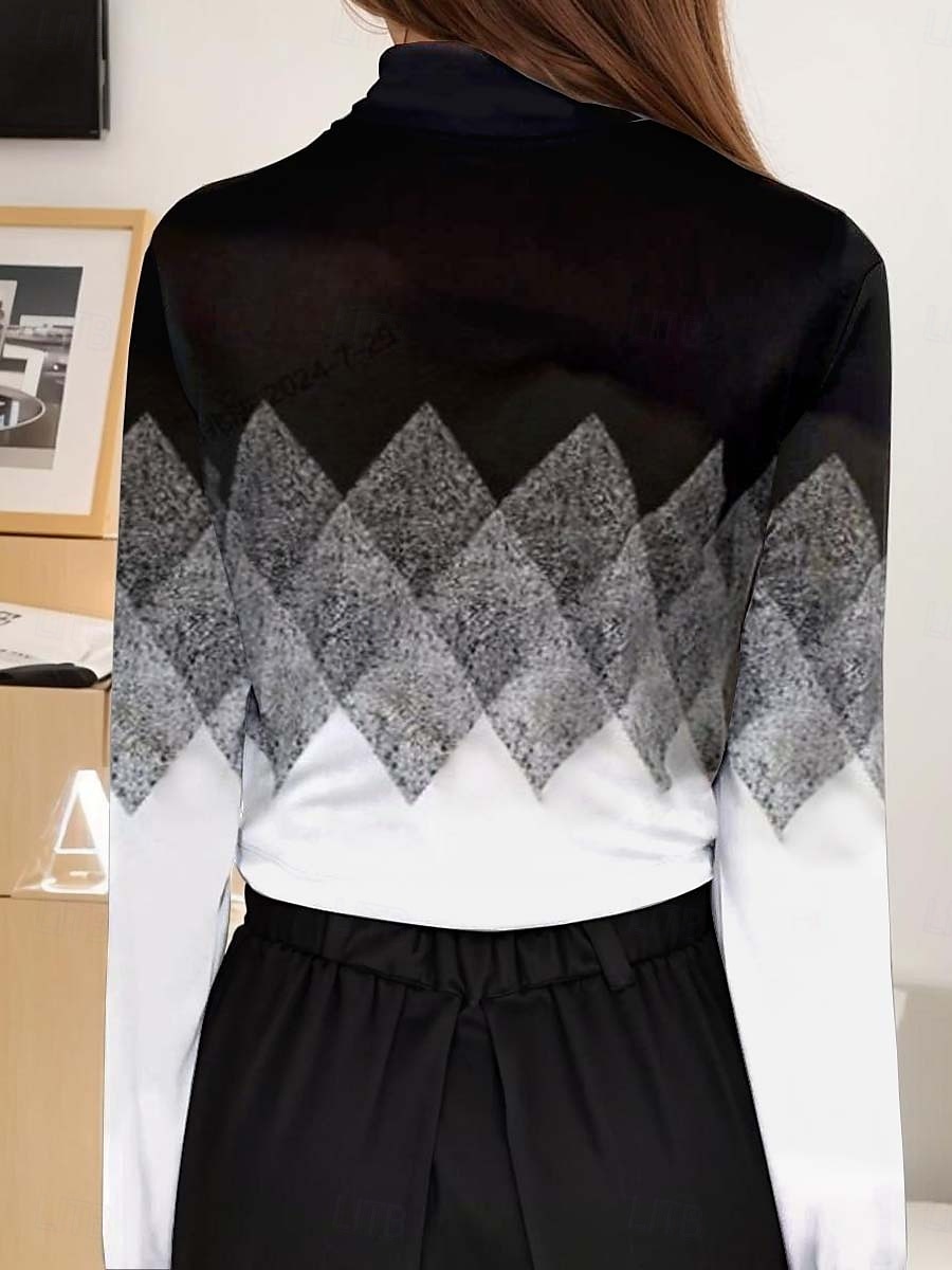 T-shirt tunica donne geometrica elegante maniche lunghe maniche a bolla asimmetrica quotidiana nero bianco rosa rosa polverosa autunno inverno del 2025 a $24.99 –P2