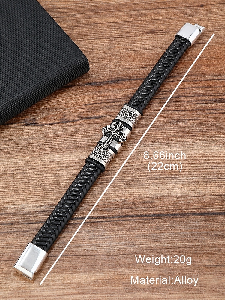 2026年 ゴールドとシルバーのアクセントとマグネット留め具が付いたメンズクロスブレスレット - カジュアルにも宗教的にも着用できるスタイリッシュな編み込みリストバンド  コレクション – $9.99 –P6