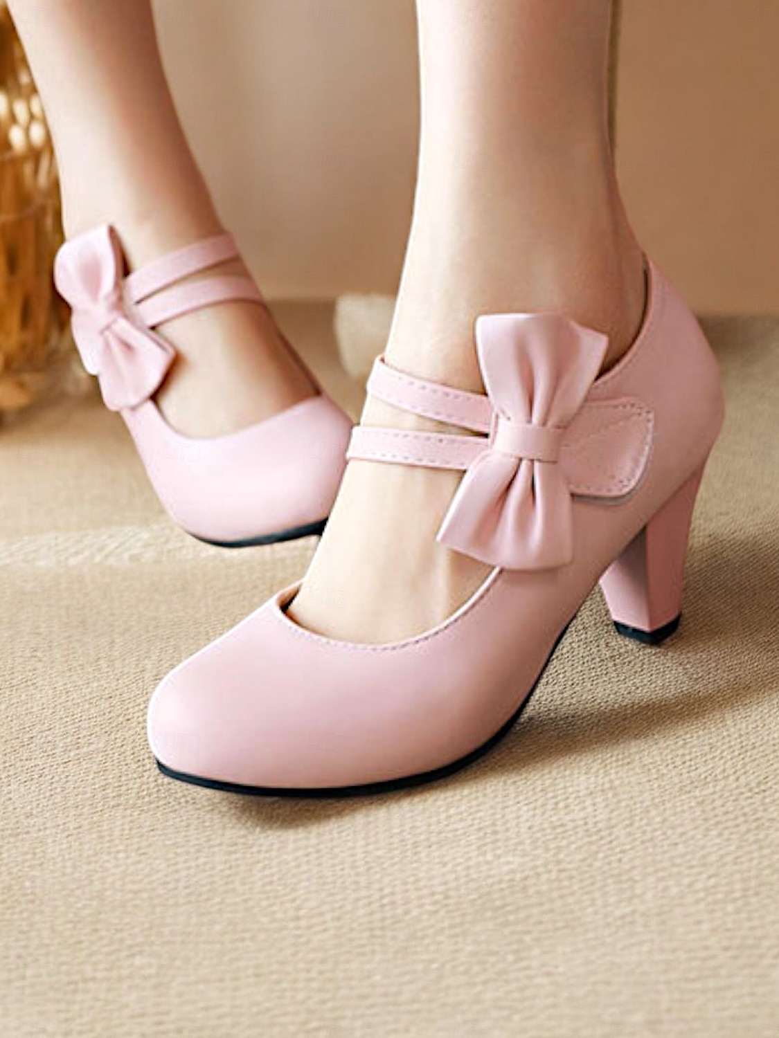 pantofi de damă cu bowknot roz cu toc mijlociu - pantofi de rochie drăguți în stil mary jane pentru petreceri, cosplay și ținute de inspirație vintage 2025 - $46.99 –P3