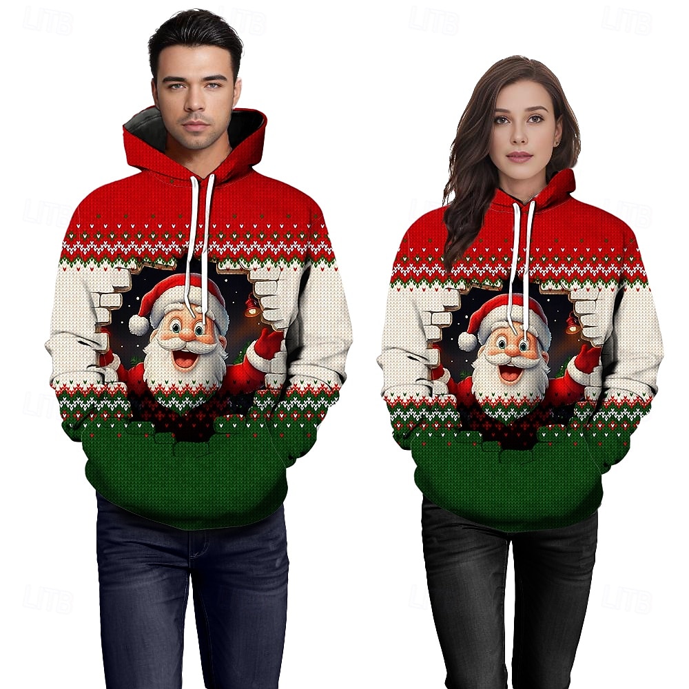 Navidad Papá Noel Sudadera Sudadera con capucha navideña divertida 3D Navidad Bolsillo delantero Gráfico Para Pareja Hombre Mujer Adulto Mascarada Impresión 3D Fiesta Casual Diario 2025 - $29.99 –P9