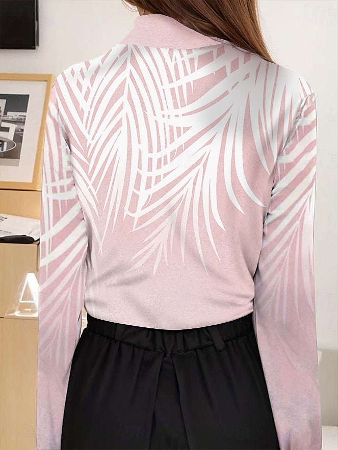 Maglietta Tunica per Donne Floreale Elegante a Maniche Lunghe Maniche a Vescovo Asimmetrica Quotidiana Rosa Autunno Inverno del 2025 a $24.99 –P2