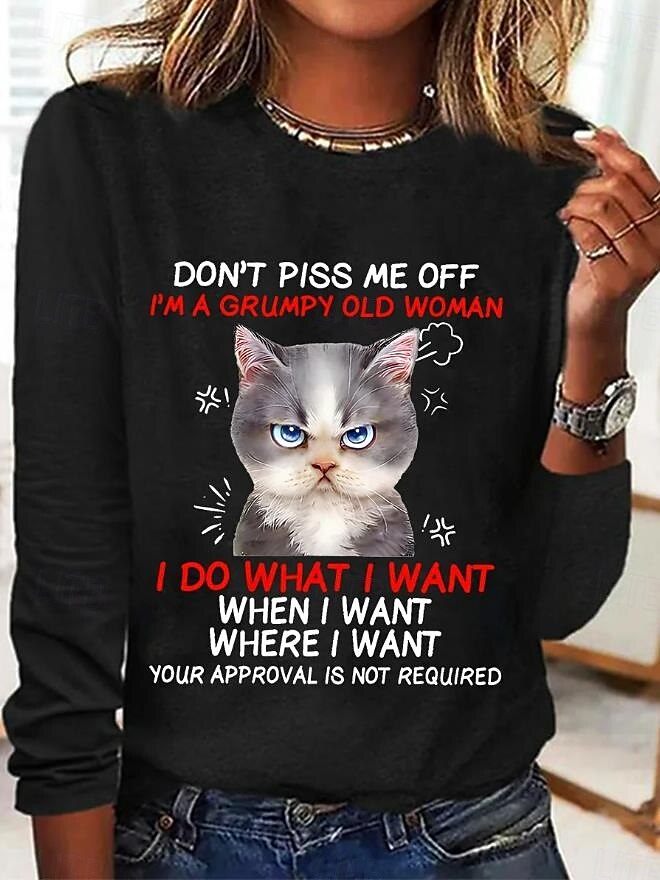 Tricou tunică pentru femei din 100% bumbac modă casual imprimeu mânecă lungă topuri obișnuite guler clasic zilnic negru alb primăvară toamnă 2025 - $22.99 –P3