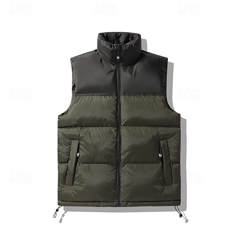 Pánské Péřová vesta Puffer Vesta Kamizelka Vesta Denní Rande Dovolená Módní Na běžné nošení Podzim zima Slátanina Kapsy Polyester Zahřívací Pohodlné Barevné bloky Zip Stojáček Běžný Černá Vodní modr 2025 - $42.99 –P9
