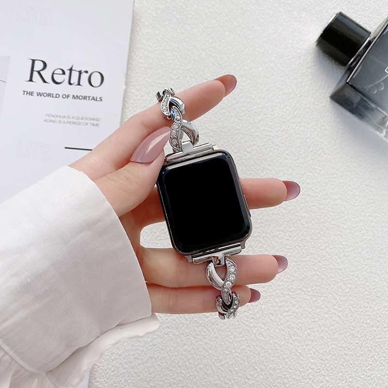 Solo Loop Compatibel met: Apple Watch-horlogebandje 38mm 40mm 41mm 42mm 44mm 45mm 49mm Bling Diamant Metalen sluiting Verstelbaar Legering Vervangende horlogeband voor iwatch Ultra 2 Series 9 8 7 SE 2026 - $17.99 –P12