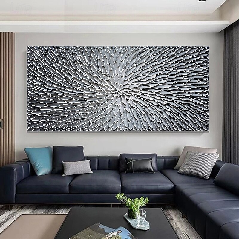 getextureerde zilveren abstracte schilderkunst handgemaakte getextureerde bloem olieverfschilderij op canvas groot pattle mes olieverfschilderij wandkunst abstracte minimalistische kunst schilderij 2025 - $83.99 –P2