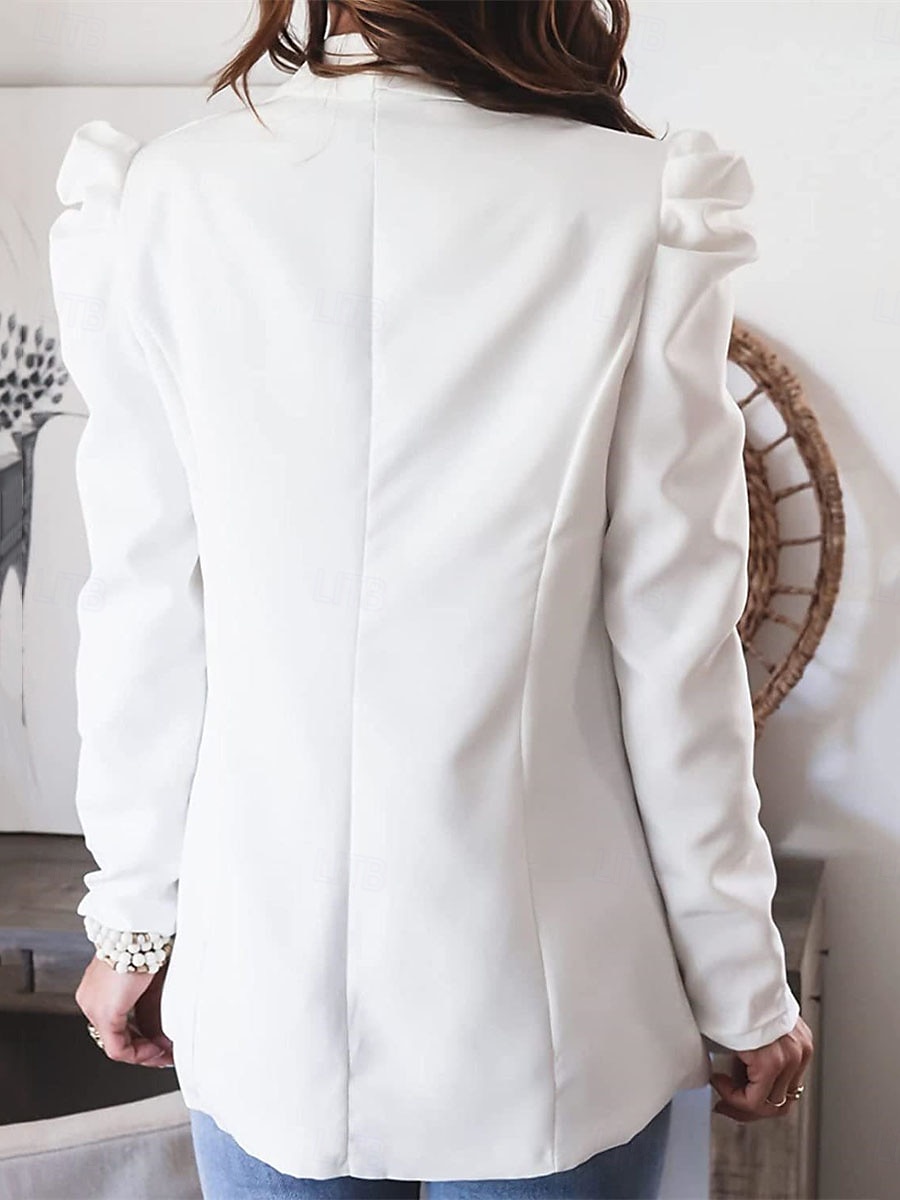 Women's Blazer Work Pocket Solid Color Breathable OL Style Regular Fit Outerwear Long Sleeve Fall Black S 2025 - $39.99 –P2