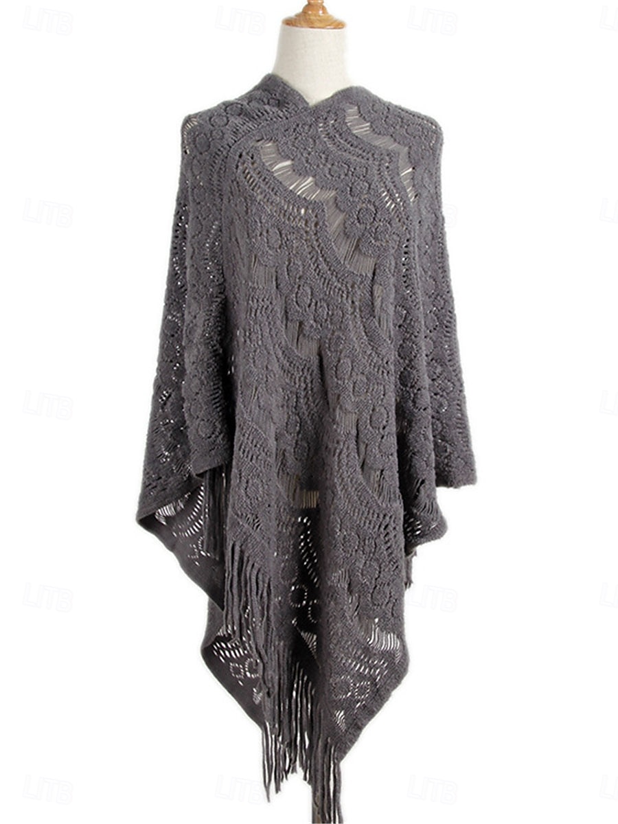 Mujer Bolero Casual Suave Color puro Croché Escote en Pico Ahuecado Borlas De Punto Manga Larga Tops regulares Tejer Exterior Diario Fin de semana Blanco Caqui Otoño Invierno 2025 - $31.99 –P3