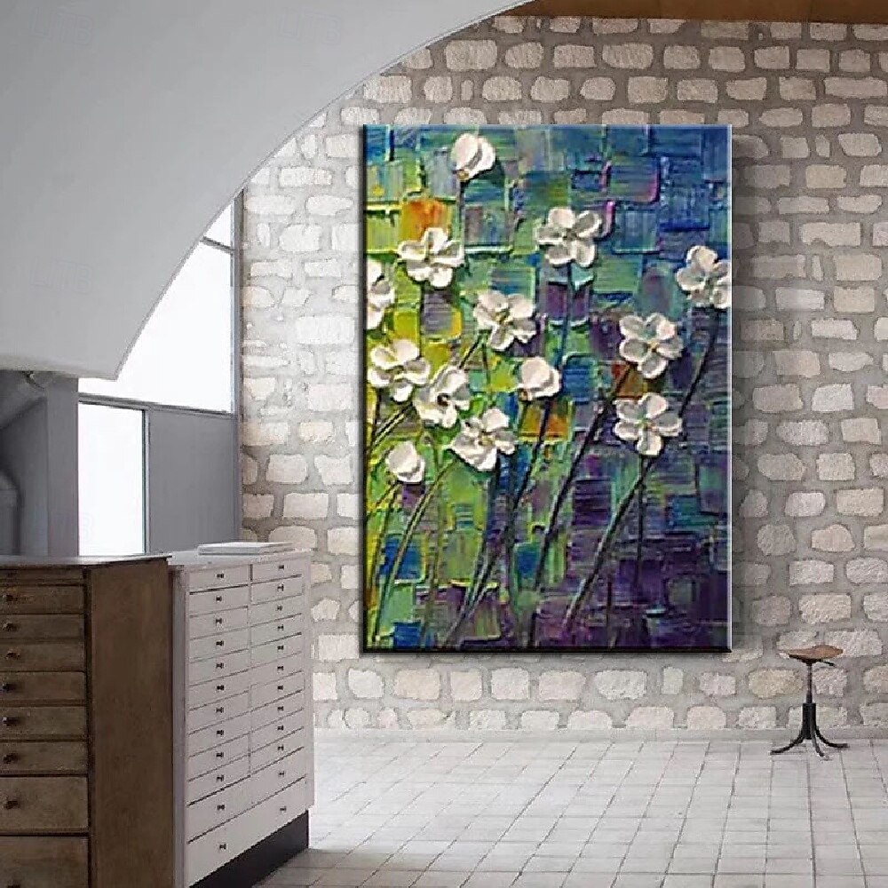 Ölgemälde handgemaltes 3D-Blumengemälde, handgefertigtes Palettenmesser, Blumen, Ölgemälde, Wandkunst, großes 3D-weißes Strukturgemälde, moderne dekorative Gemälde, Impressionismus, abstraktes weißes 2025 - $116.99 –P3