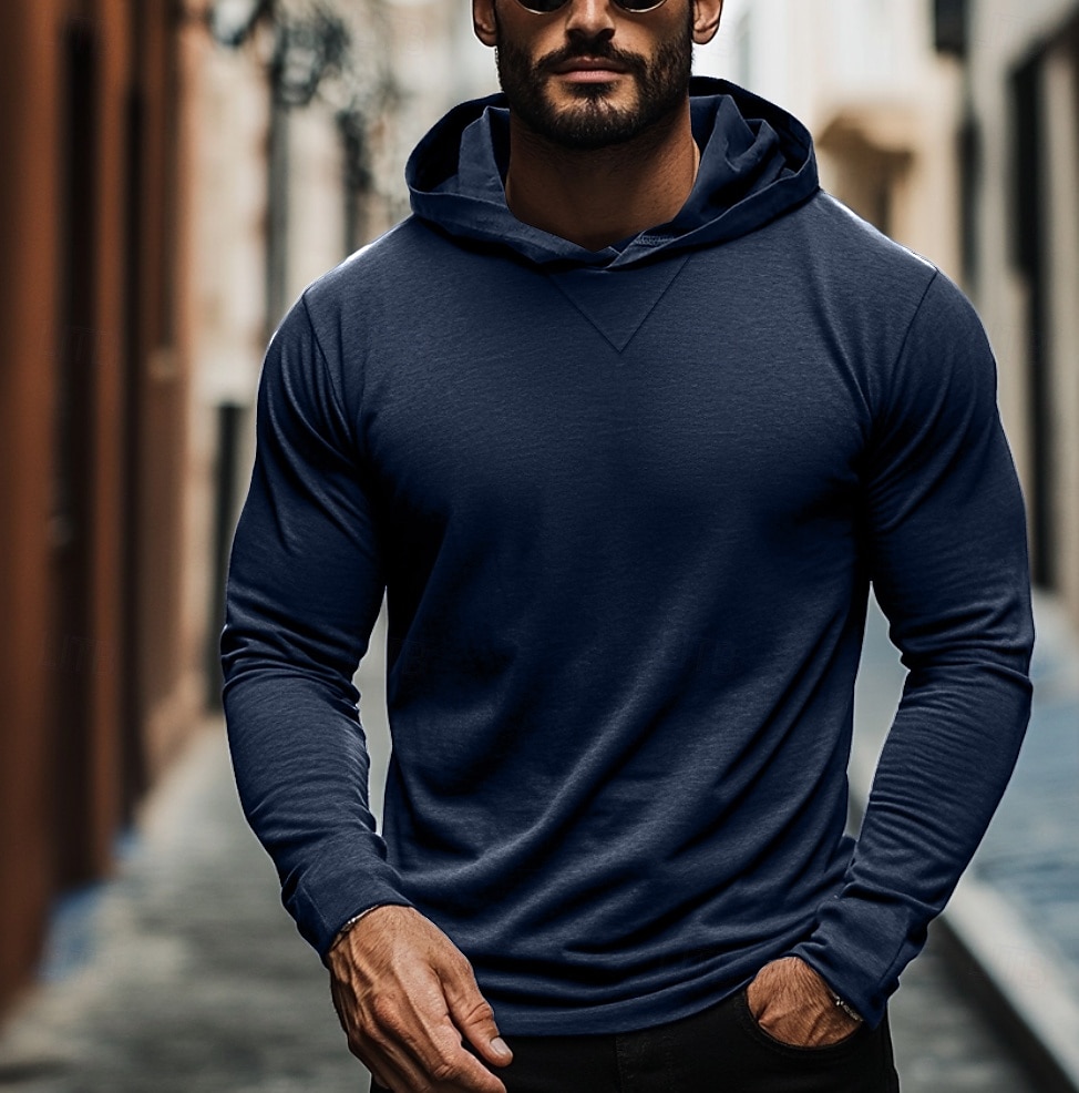 Homens Camiseta T-shirt Manga Longa Com Capuz Verão Tecido Moda Designer Básico Com Capuz Férias Rua Para Noite Cinzento Escuro Preto Branco Top Tee para Homens de 2025 por $20.99 –P5