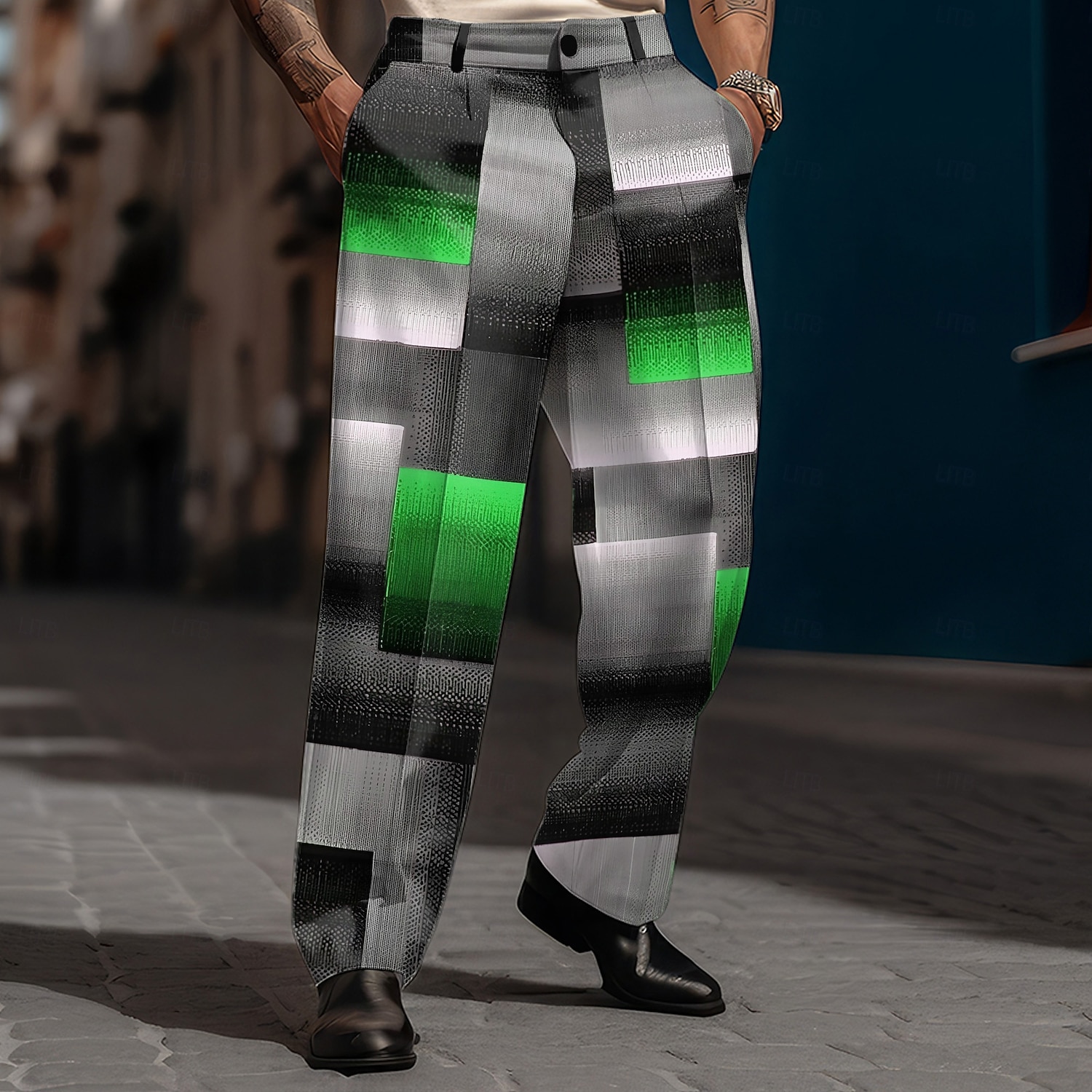 Homme Géométrique Plaid Bloc de couleur pantalon de costume Taille médiale Vêtement décontracté Formel Plein Air Quotidien Zippé Poche Pantalon droit Eté Printemps Automne 3D effet Noir Bleu Marron de 2025 ? $29.99 –P4