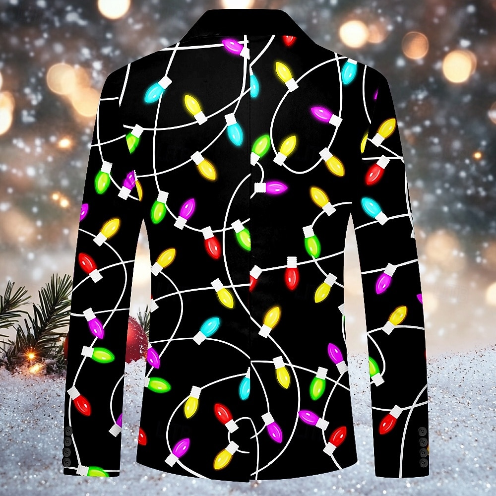 Christmas Men's Christmas Light Print Blazers Artistic Casual Coat Blazer Jacket Breathable Comfortable Party Evening Daily Button 3D Print Multi Pocket Regular Fit Fall & Winter Turndown Long Sleeve 2025 - $64.99 –P2