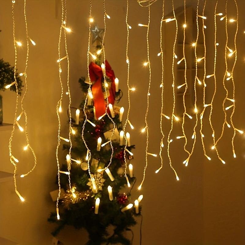 10M 400Leds Solar Icecle Curtain String Lights Christmas Outdoor Courtyard Garden Eaves Fence Stairs Festive Atmosphere Decorative Light String 2025 - $52.99 –P9