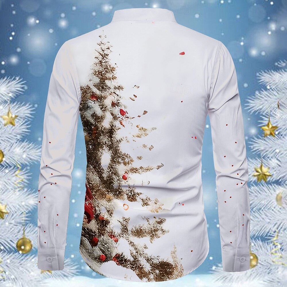 santa claus dress shirts qolati Mens Christmas Shirts Casual Printed Long Sleeve Button Up Dress Shirt Male Winter Festival Shirts Santa Claus Party Hawaii Blouses Top