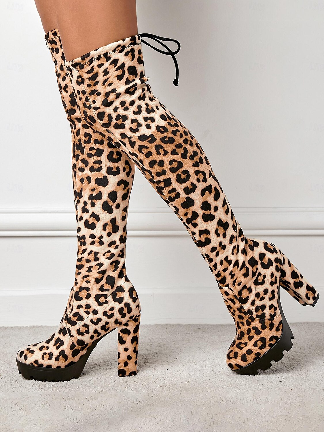 botas plataforma femininas acima do joelho com salto alto grosso e fecho de cordão, estilo sexy na altura da coxa para baladas e festas de 2025 por $64.99 –P5