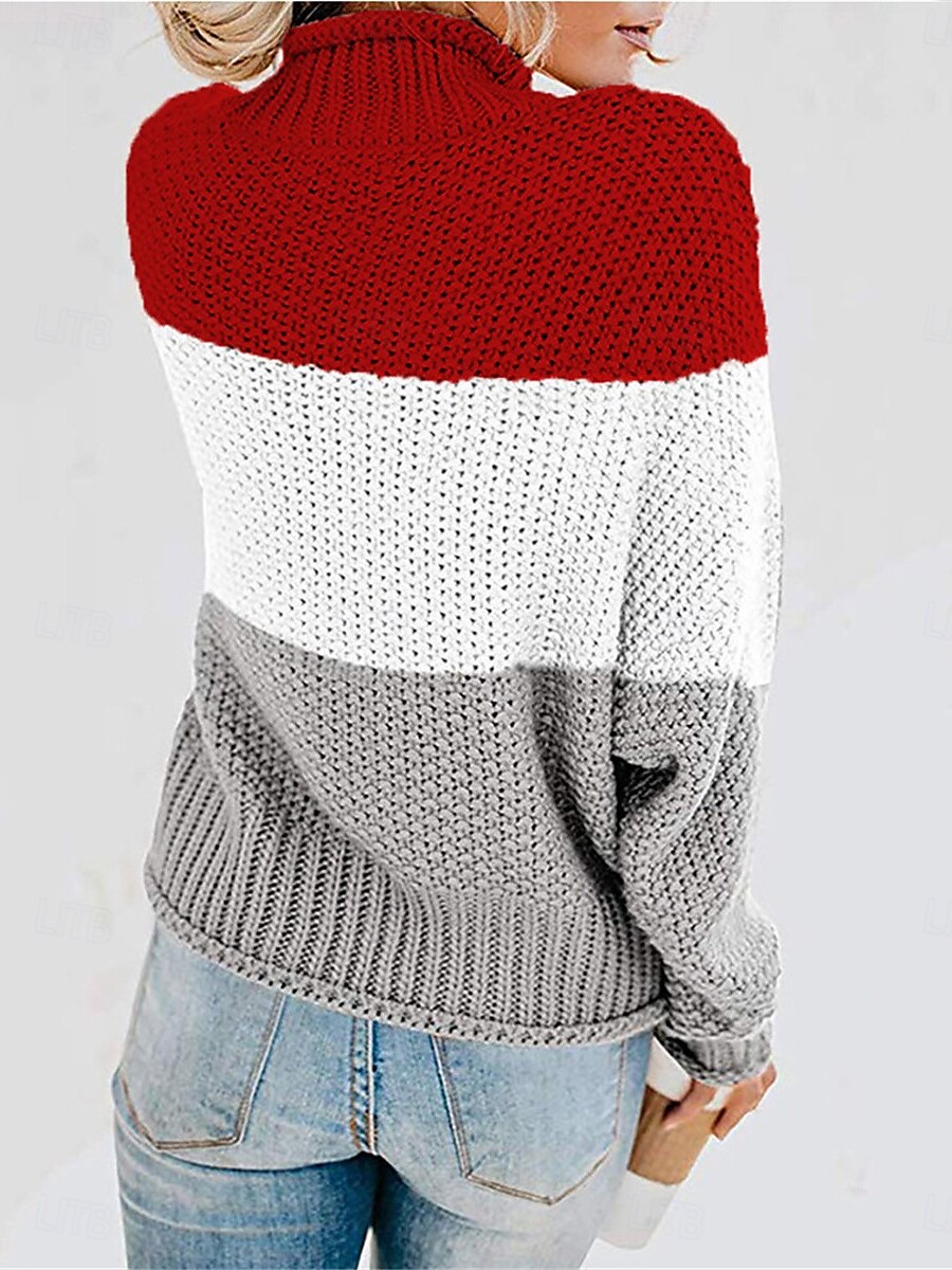 Femme Pull Chandail Pull Décontractées Flexible Rayé A côtes Mao Patchwork Tricoté manche longue Hauts réguliers Tricoter Extérieur du quotidien Fin de semaine Noir Rouge Automne Hiver de 2025 ? $45.99 –P8