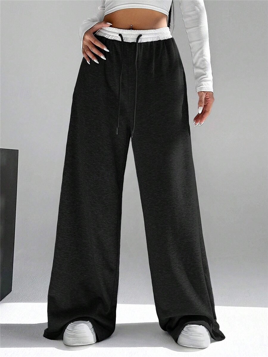 Dame Joggebukser Bred Bukseben kinesisk Mote Gatemote Full lengde Høy Midje عادي Lomme Elastisk midje comfy Myk Bekvem Mikroelastisk utendørs Gate Svart Grå Vår & Vinter Normal 2025 - $29.99 –P6