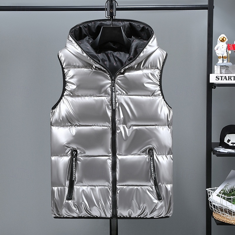 Herren Puffer Weste Kapuzenweste Gepolstert Weste Steppweste Täglich Verabredung Urlaub Modisch Brautkleider schlicht Herbst Winter Tasche Polyester warm halten Komfortabel Feste Farbe Reisverschluss 2025 - $35.99 –P3