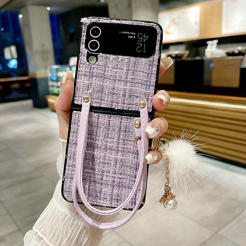 Phone Case For Z Flip 7 Z Flip 6 Z Flip 5 Z Flip 4 Z Flip 3 Back Cover with Wrist Strap Shockproof Retro Textile TPU 2025 - $19.99 –P5