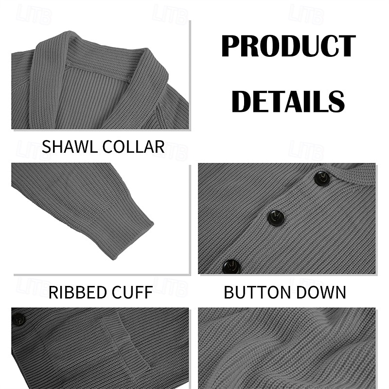 Men's Cardigan Sweater Knit Sweater Ribbed Knit Regular Button Up Side Pockets Solid Color Lapel Fashion Classic Daily Wear Date Clothing Apparel Fall & Winter Black Brown M L XL 2025 - $35.99 –P6