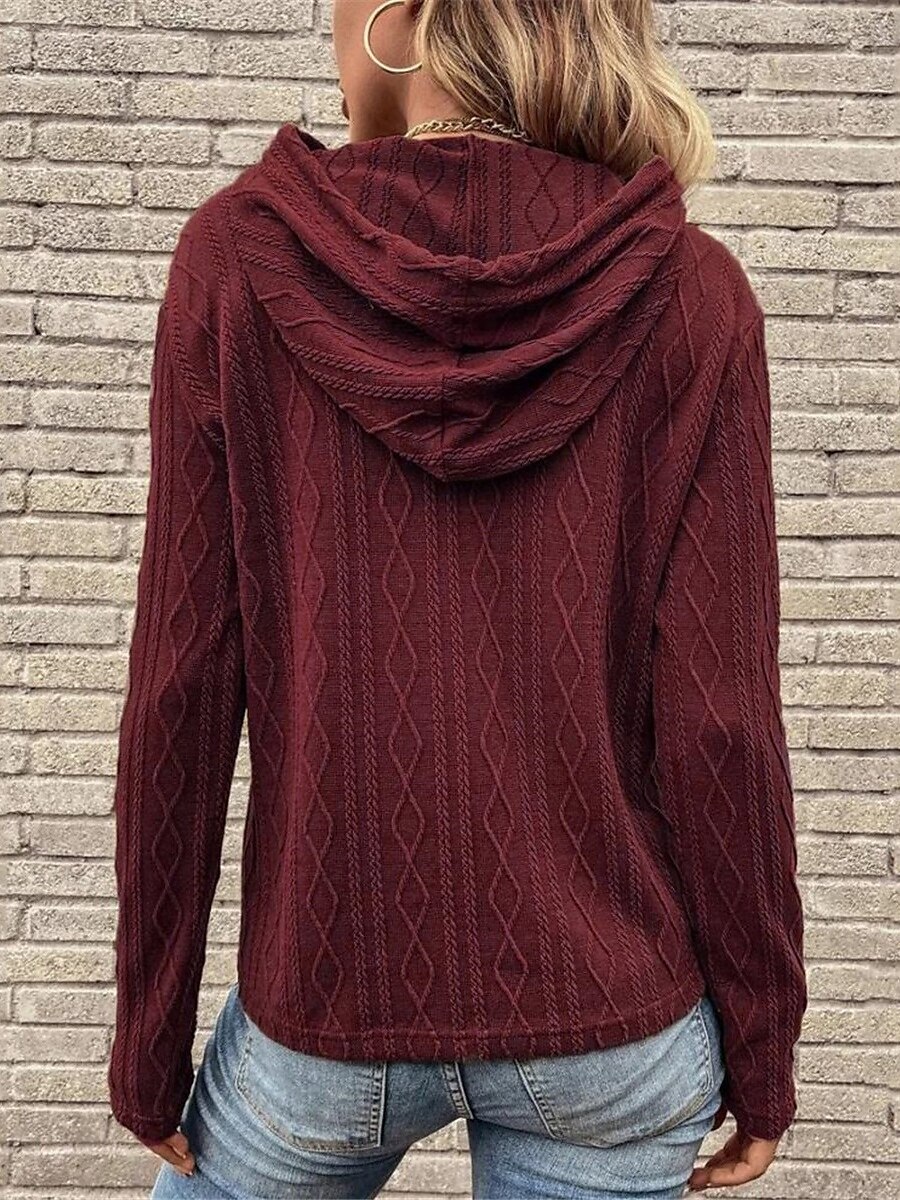 Women's Sweater Pullover Sweater Jumper Casual Soft Pure Color Ribbed Hooded Knitted Long Sleeve Regular Tops Knit Outdoor Daily Weekend Wine Brown Fall Winter 2025 - $37.99 –P11